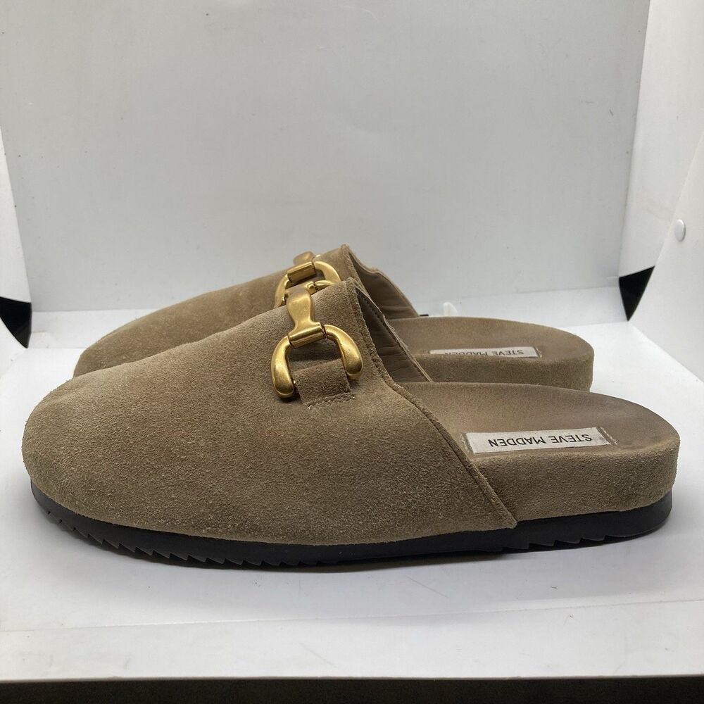 Steve Madden Graham Suede Clogs Brown Womens 9 Mule Buckle